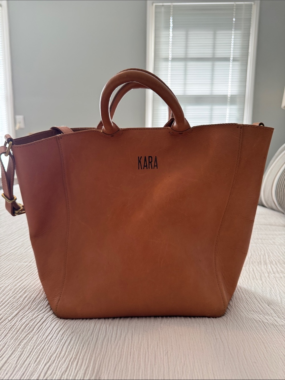 Madewell Brown Leather Tote with Top Handles & crossbody strap